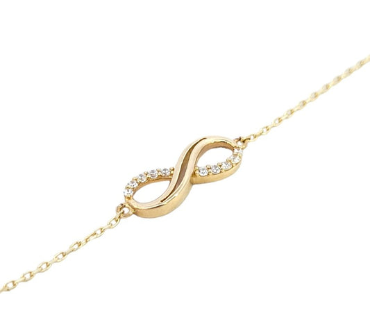 Yellow Gold Bracelet with infinity design setting with Cubic Zirconia, 14k,  6 1/2 to 7 1/2 Inches Adjustable