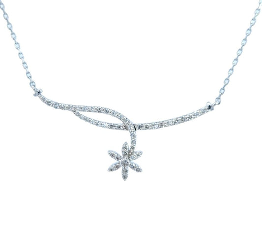 White Gold Stylish twisted Necklace with one Flower, setting with 48 Round Diamonds, TDW: 0.49 CT, F-G, VS-SI