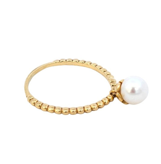 Yellow Gold Twisted Rope Ring with Dangling Pearl. 18k, 1.6gr