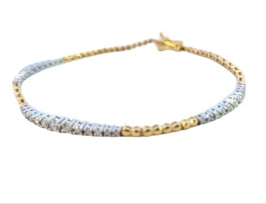 Two Tones Gold Bracelet set with 35 Round Diamonds, 14k, TDW: 0.66 CT, F-G, SI