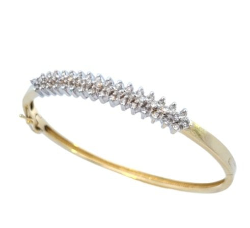 Yellow Gold Diamond Bangle Bracelet. 14k, 14.8gr, TCW: 1ct, SI, GH