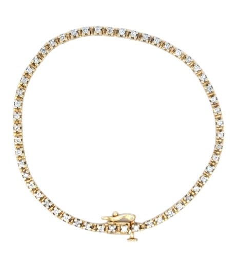 Yellow Gold Tennis Bracelet. 14k, 8.6gr, 52 Round Diamonds. TDW: 1.56, SI, GH