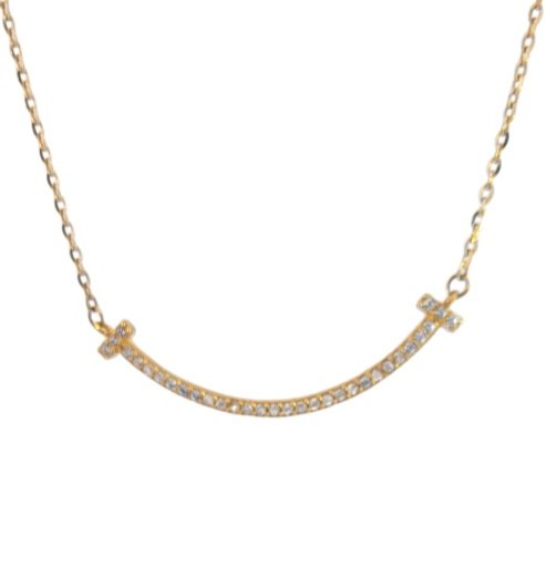 Yellow Gold CZ, T Bar Necklace. 18k, 3.64