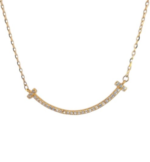 Yellow Gold CZ, T Bar Necklace. 18k, 3.64gr