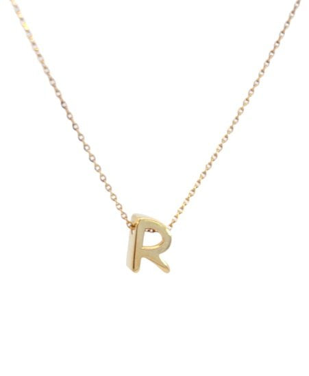 Yellow Gold Initial Necklace, Letter R, 18k, 16 to 18 Inches Adjustable chain, 2.84gr
