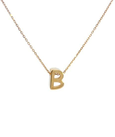 Yellow Gold Initial Necklace, Letter B, 16 to 18 Inches Adjustable,18k, 2.84gr