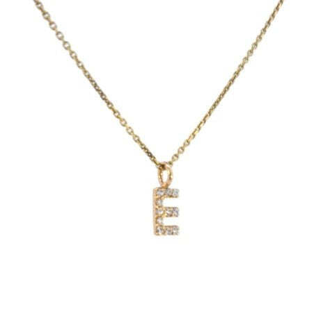 Yellow Gold Initial E Pendent setting with Cubic Zirconia , 18k