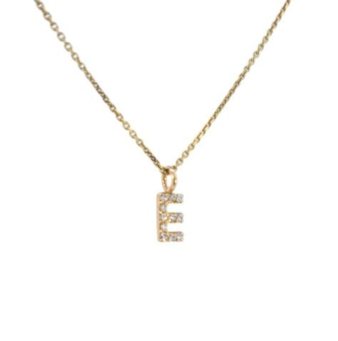 Yellow Gold Initial E  Pendent setting with Cubic Zirconia , 18k