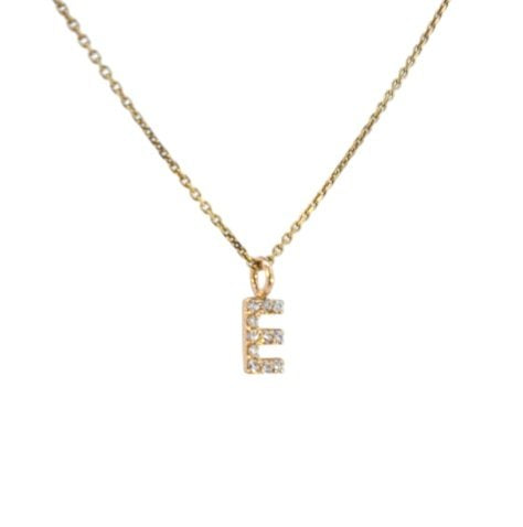 Yellow Gold Initial E Pendent setting with Cubic Zirconia , 18k