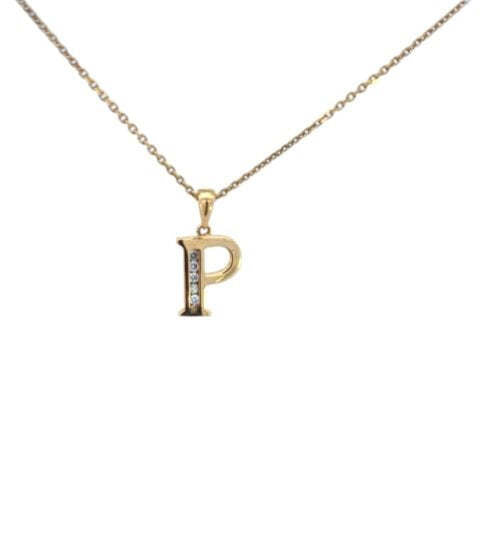 Yellow Gold CZ, P Initial Pendat. 18k, 0.9gr