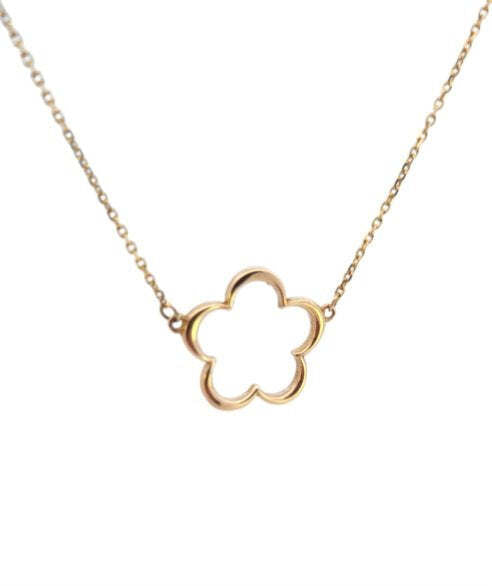 Yellow Gold Hallow Flower Shape Necklace. 18k,  2.9gr ,16"