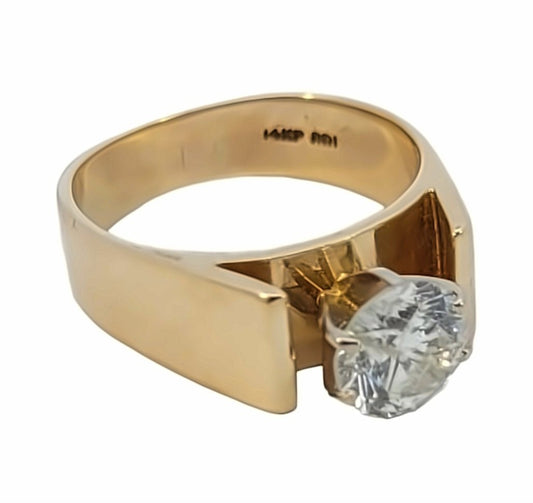 Yellow Gold Solitaire Diamond Ring. 14k, 5.9gr, 1.25ct, SI2, H
