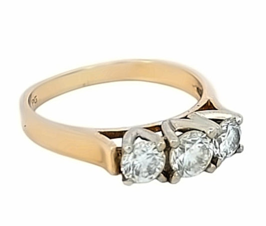 Yellow Gold Triple Diamond Ring. 14k, 3.2gr, TDW: 0.85ct, SI, GH