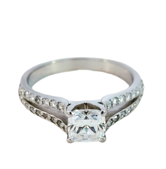 Certified Platinum Split Shank Cushion Modified Brilliant Diamond Ring. 950pt, Centre: 0.66ct, IF, F. TDW: 0.98ct