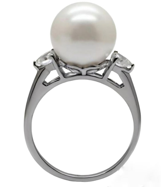White Gold Freshwater Pearl and Diamond Ring.18k, 3.6gr, P: 9.6mm, TDW: 0.24ct, SI1, G