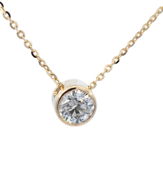 White Gold Floating Bezel Set Solitaire 0.67ct Diamond Necklace. 18k, 2.3gr, 0.67ct, I1, H. 18" Adjustable