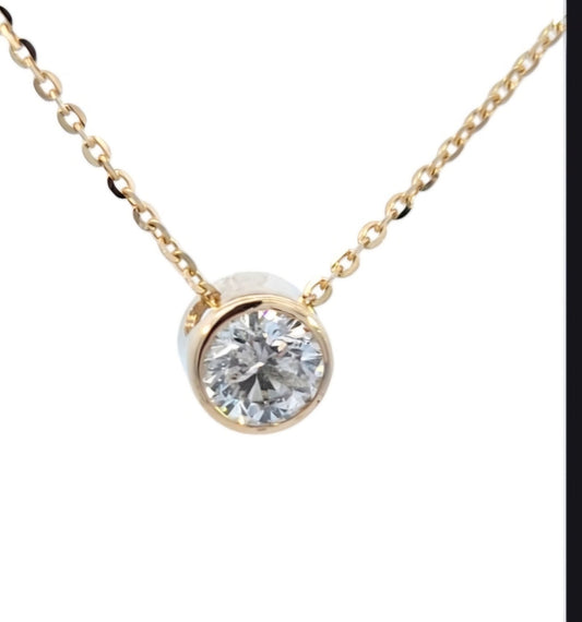 White Gold Floating Bezel Set Solitaire 0.67ct Diamond Necklace. 18k, 2.3gr, 0.67ct, I1, H. 18" Adjustable