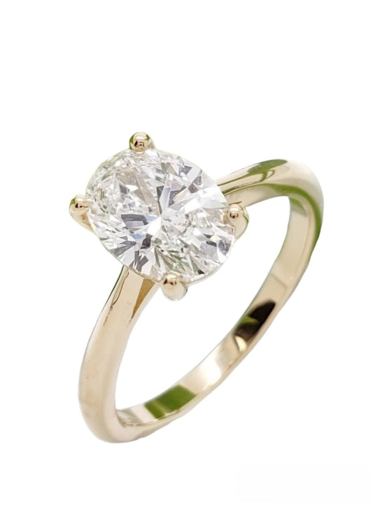 GIA Certified Yellow Gold Oval Cut Lab Grown Diamond Solitaire Ring. 14k, 2.4gr, 1.01ct, VS2, D