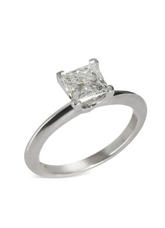 White Gold Princess Cut Solitaire Diamond Ring. 14k, 2.7gr, 1.07ct,  SI2, H