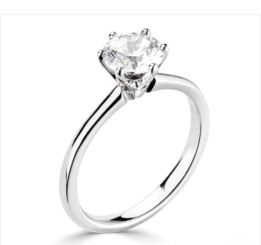 White Gold 6 Claws Moissanite Ring. 14k, 1.9ct, 2.3gr