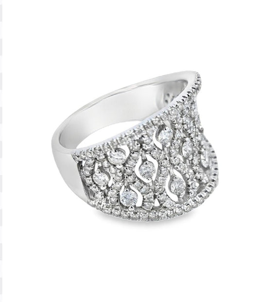 White Gold Gabriel & Co. Filigree Floral Diamond Ladies Ring. 14k, 6.3gr, TDW: 1.33ct, VS, FG