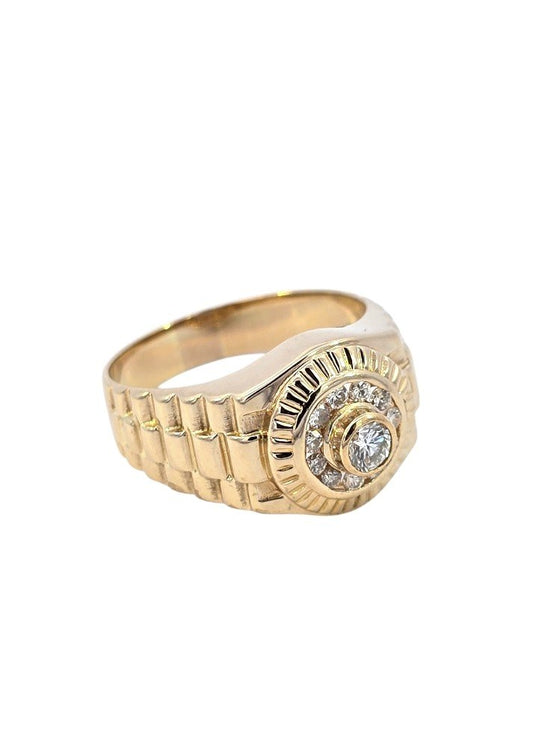 Yellow Gold Rolex Style Diamond Ring. 18k, 7.7gr, TDW: 0.35ct, VS, FG