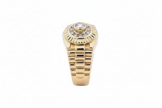 Yellow Gold Rolex Style Diamond Ring. 18k, 7.7gr, TDW: 0.35ct, VS, FG