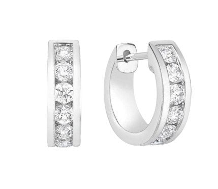 White Gold Diamond Chanel Setting Hoop Huggies Earrings. 14k, 2.9gr, TDW: 0.25ct, VS, FG, 12mm