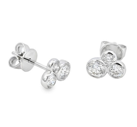 White Gold Trio Stud Canadian Diamond Earrings. 18k, 1.7gr, TDW: 0.72ct, VS1-2, D-E