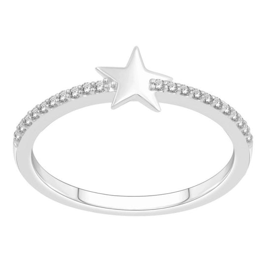 White Gold Star Shape Diamond Ring. 10k, 1.4gr, TDW: 0.10ct
