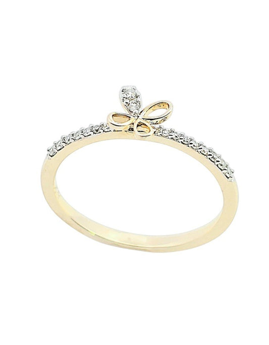 Yellow Gold Butterfly Diamond Ring. 14k, 1.57gr, TDW:0.18ct