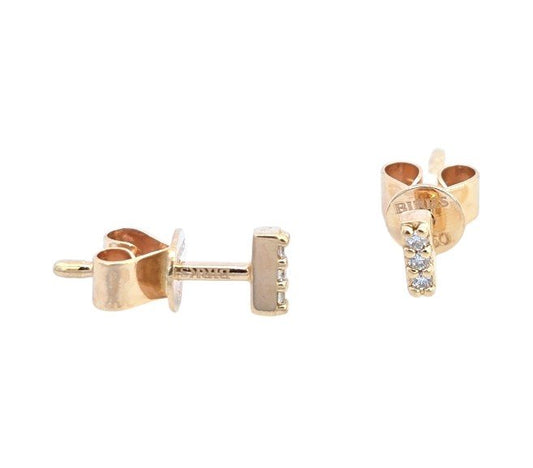 Rose Gold Mini Bar Diamond Stud Earrings. 18k, 0.8gr, TDW: 0.1ct