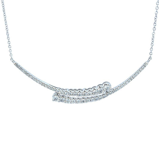 White Gold Journey Diamond Bypass Double Curved Line Necklace. 4.12gr, 10k, TDW: 0.95ct, SI, GH