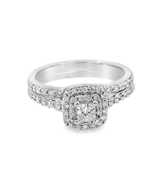 White Gold Halo Diamond Engagement Ring Set.14k, C.18ct, TDW: 0.36, 2.68gr, VS-SI, GH