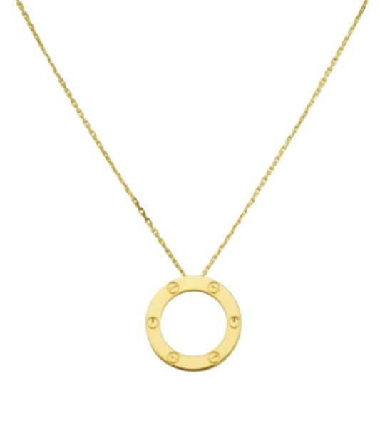 Yellow Gold Necklace with Circle Charm. 18k, 2.17gr, 18"