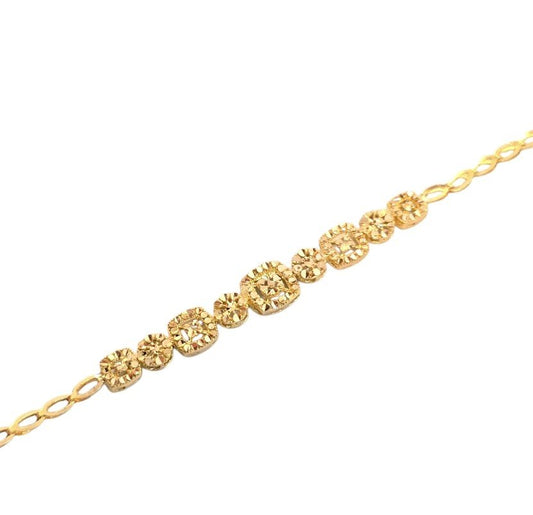 Yellow Gold Diamond Cut Floral Design Bracelet. 18k, 3.55gr, 6.5"
