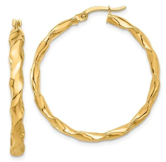 Yellow Gold Twisted Hoop Earrings. 18k, 1.95gr, 22mm, 2.6mm