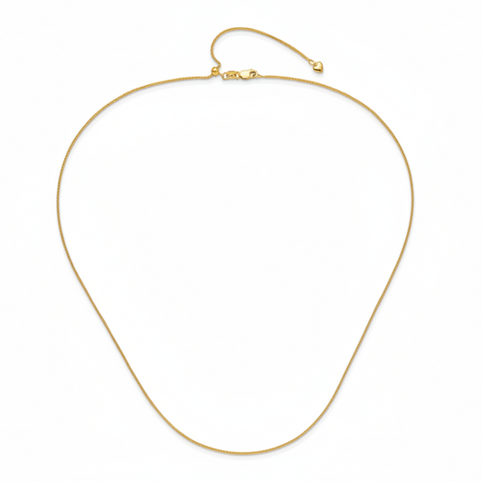 14K Yellow Gold Wheat Chain with adjustable slider clasp and heart pendant 20"