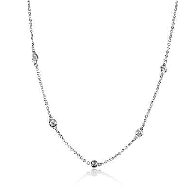 White Gold Station Necklace with 8 Natural Diamonds. 14k ,TDW: .25ct SI GH