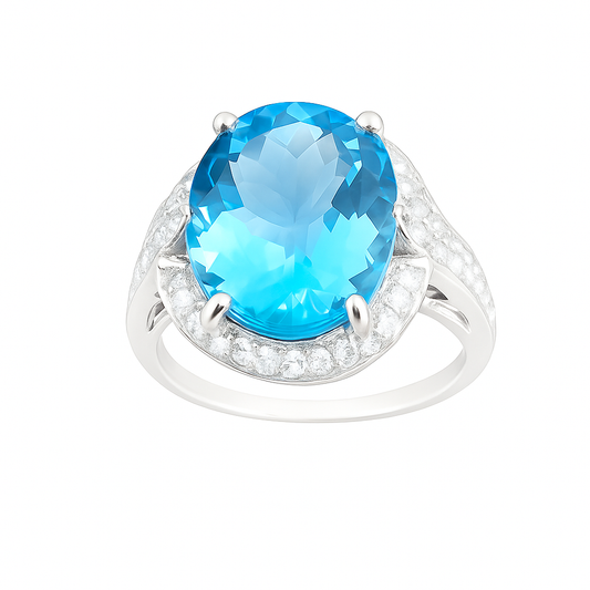White Gold Blue Topaz and Diamond Ring. 18k , Topaz:  3.4ct, TDW:  0.22ct