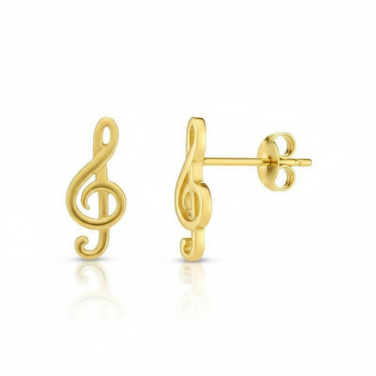 18K Yellow Gold Treble Clef Stud Earring