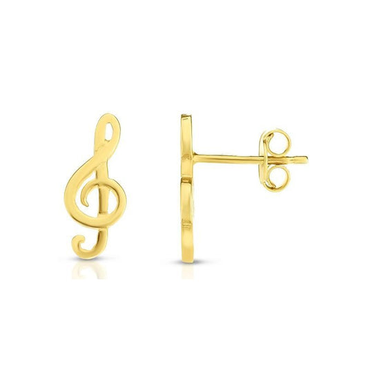 Yellow Gold stud earring, Treble Clef Style, 18k 1.07gr