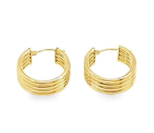 Yellow Gold Wide Layered Hoop Earrings. 14, 3.5gr