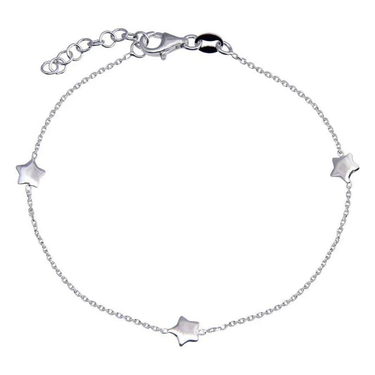 Sterling Silver Rhodium-Plated Sterling Silver Single Strand Bracelet with 3 Star Element
