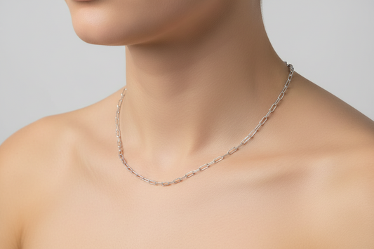 Rhodium Plated 925 Sterling Silver Diamond Cut Paperclip Link Chain