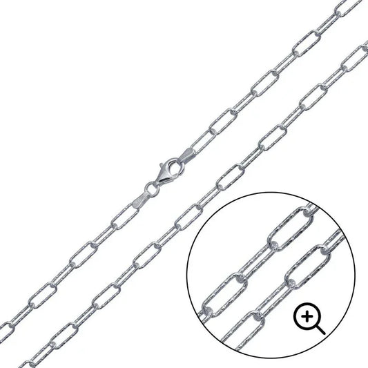 Rhodium Plated 925 Sterling Silver Diamond Cut Paperclip Link Chain