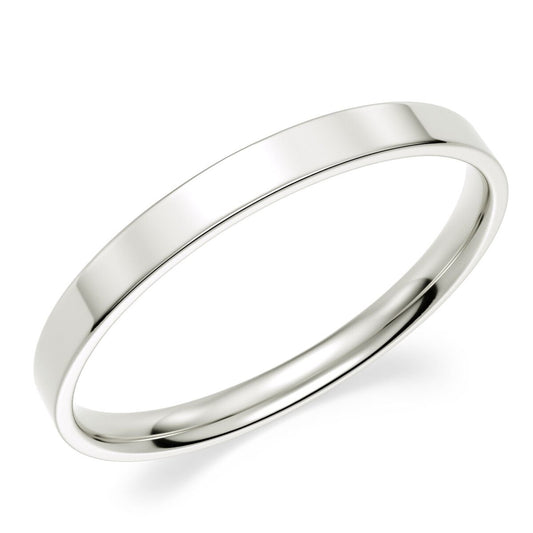 White Gold Flat Wedding Band. 14k, 3mm,  Size: 9 3/4