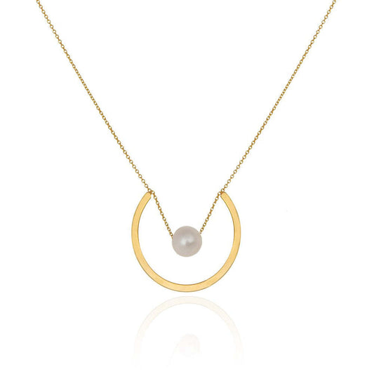 Yellow Gold Necklace with a pearl in circle Size is Adjustable 16 to 18 Inches 18k 3.9gr
