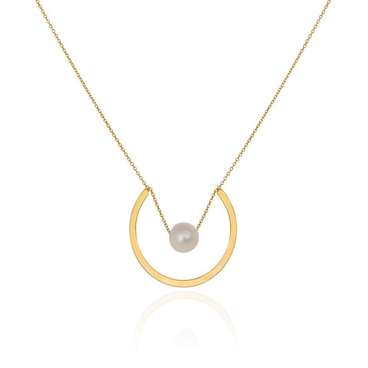 Yellow Gold Necklace with a pearl in circle Size is Adjustable 16 to 18 Inches 18k 3.9gr
