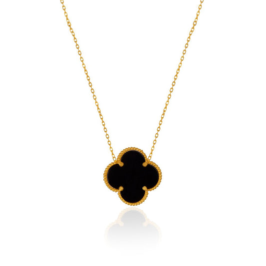 Yellow Gold Black Onyx Single Clover Necklace. 18k, Total: 6gr, Net: 5.4gr. 16"